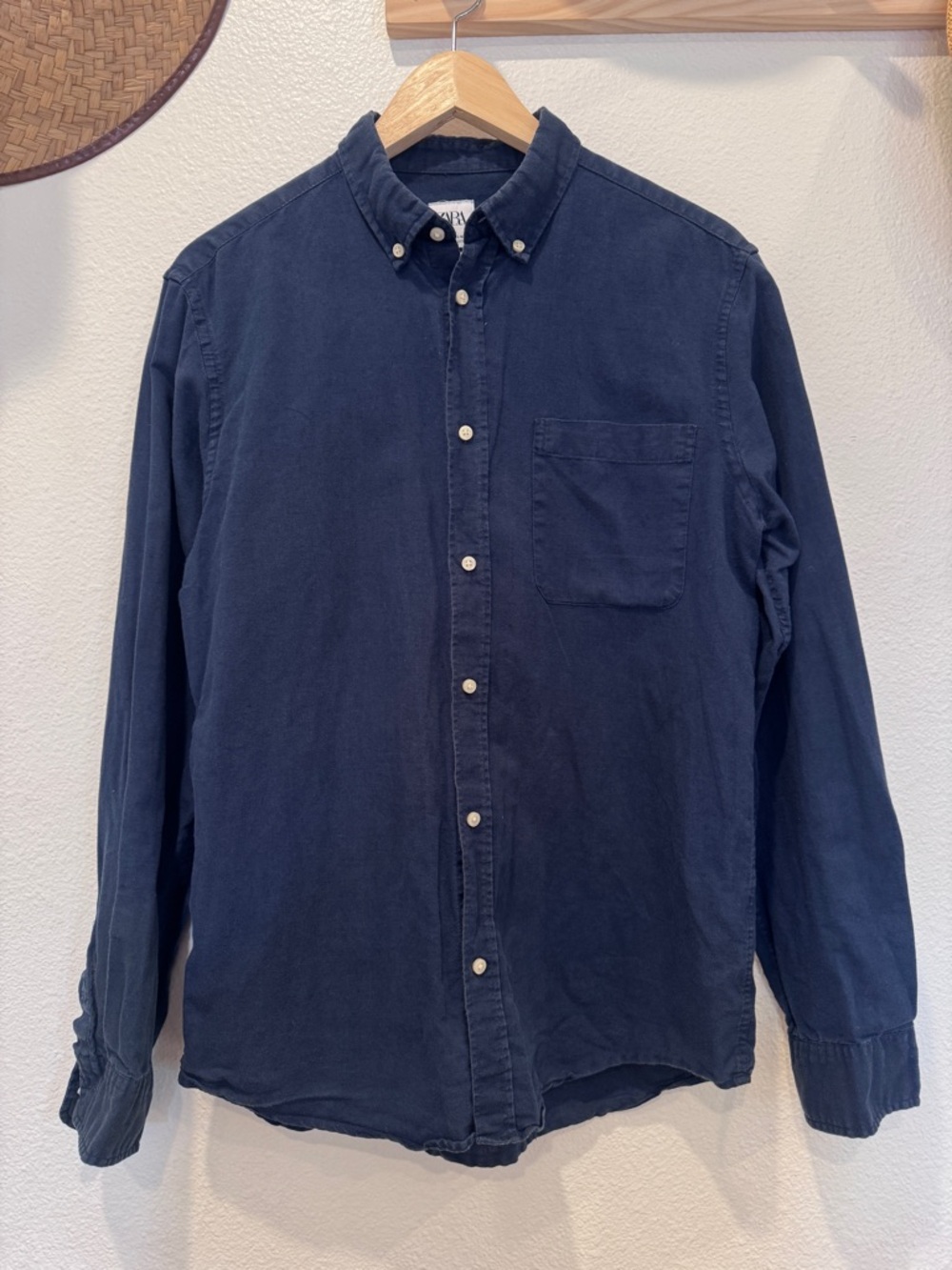 Zara Linen Blend Navy Blue Button-Down Shirt for Men Dapper